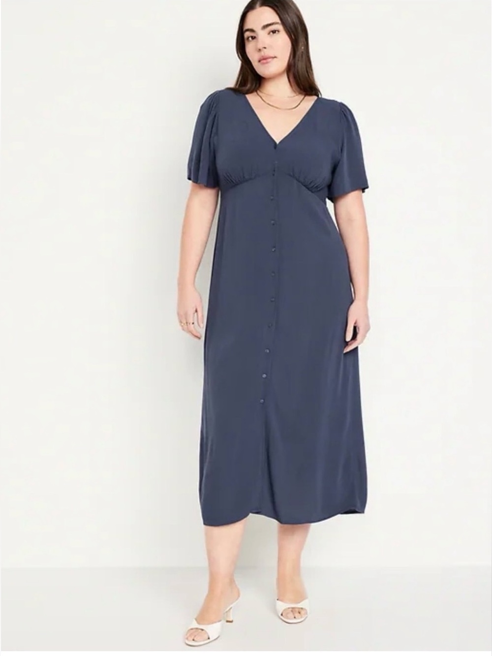 Old Navy Button-Front V‑Neck Midi Navy Blue Dress Size L